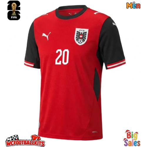 Austria Konrad Laimer #20 Replica Home Stadium Shirt World Cup 2026 Short Sleeve
